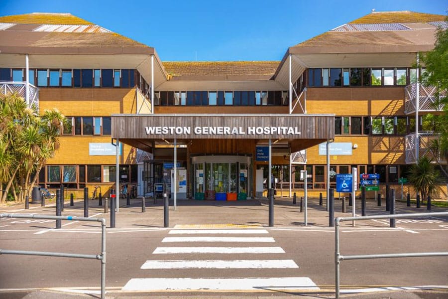 A sunny photo of Weston General Hospital. We can also help with the healthcare industry.